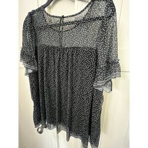 MAX STUDIO NWT SHEER BLACK AND WHITE POLKA DOT BLOUSE WOMENS PLUS SIZE 2X